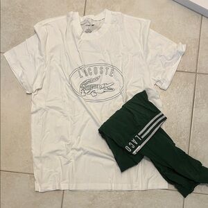 Lacoste White Tee and Green Pant Combo